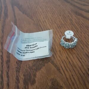 Bomb Party RBP7247 She Dreams Aquamarine Cubic Zirconia Rhodium Plating sz 5